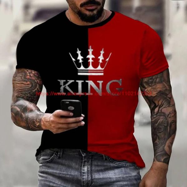 Camisetas para hombre, camiseta a la moda KING en blanco y negro con costuras rojas, camiseta de manga corta, diseño europeo americano de verano