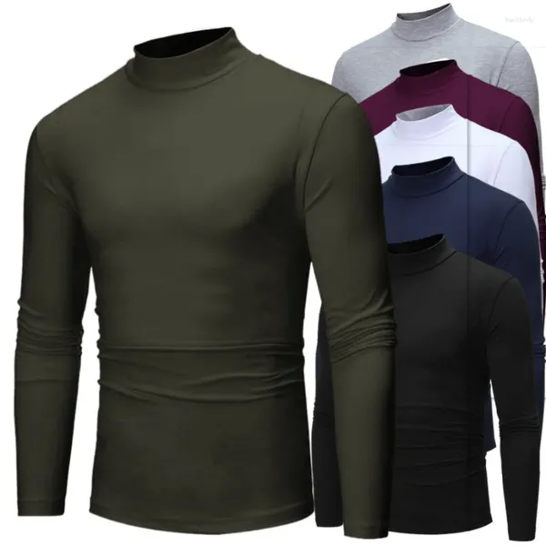 T-Shirt à manches longues pour hommes, sous-vêtement thermique, Slim, chaud, col mi-haut, haut à bascule, pull décontracté