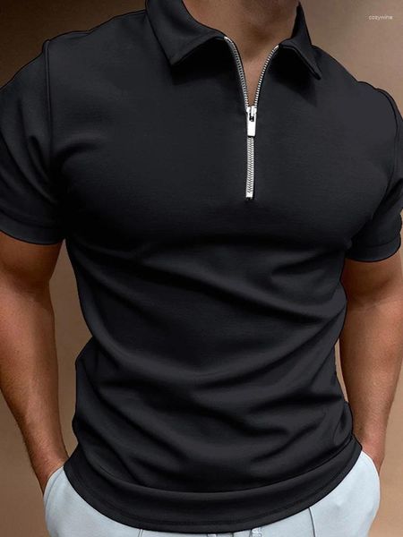 T-shirt à manches courtes pour hommes, ample, col Polo, couleur unie, Streetwear, décontracté, fermeture éclair, Chic, été, 2023