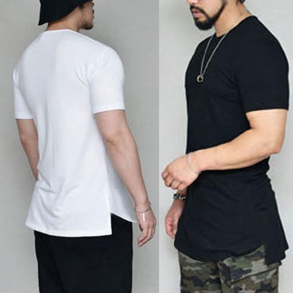T-shirts pour hommes Mode Homme Hip Hop Chemise Couleur unie Hommes Casual Avant ourlet incurvé T-shirts à manches courtes Col rond Street Wear