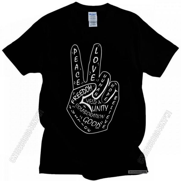 Camisetas para hombre, camiseta a la moda con el signo del amor y la paz para hombre, camiseta de algodón, camiseta de verano, ropa de calle de gran tamaño