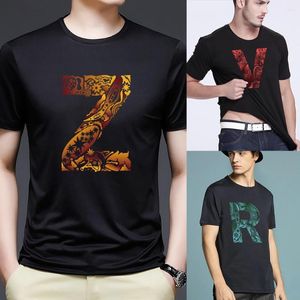 Camisetas para hombres Moda Camiseta negra para hombres Grabar imagen Nombre de letras Imprimir Serie de patrones Casual Cuello redondo Top Ropa cómoda