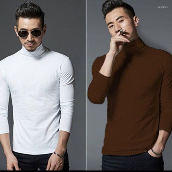 Camisetas de moda para hombre, suéter básico de cuello alto ajustado informal para hombre, camisa de fondo para hombre, Tops de Otoño Invierno, ropa cálida gruesa sólida