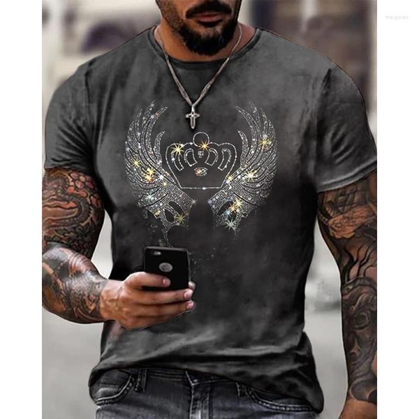 Camisetas de hombre Ropa de hombre de moda Camiseta de gran tamaño de alta calidad Y2k Crown Rhinestone Diseñador de manga corta Tops Fitness Casual Street