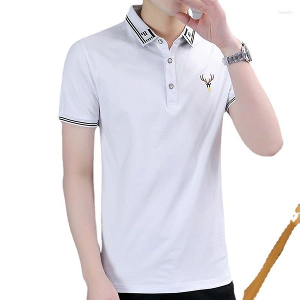 T-shirts pour hommes Fashion Polo Men pour hommes Business Youth Business Broided Casual Handsome Slim Pure Cotton Court-manche respirant