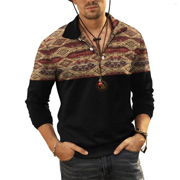 Camisetas de hombre, camiseta de moda para hombre, camiseta de manga larga con solapa, estampado 3D, ropa deportiva informal holgada para hombre, ropa deportiva elegante para hombre