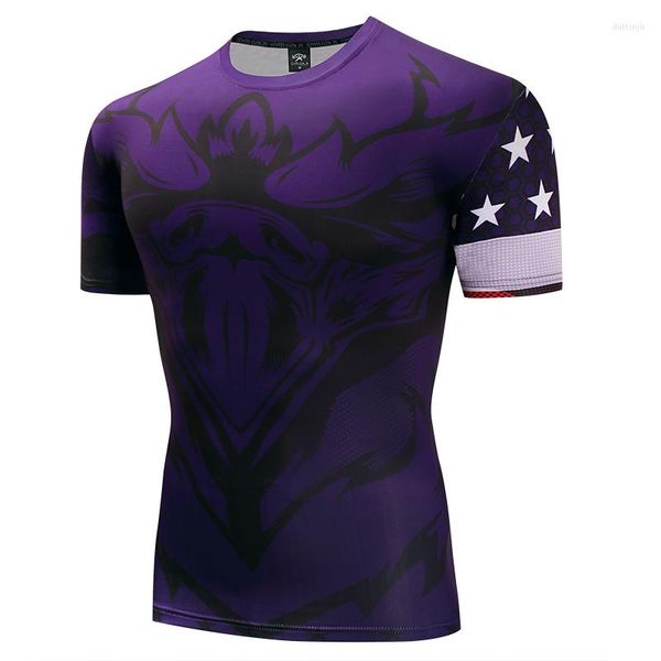 Camisetas para hombres Moda Hombres Fitness USA Carta Impresión 3D Camisa Estilo de verano Jersey Tops Medias de compresión Capa base