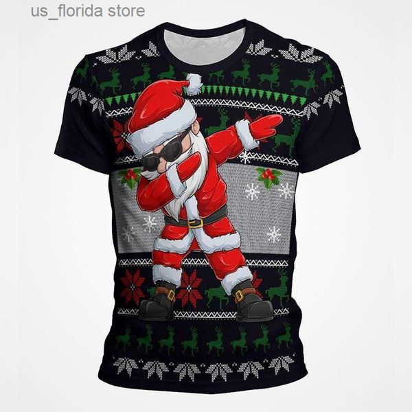 Camisetas para hombres Moda Hombres Feliz Navidad Patrón Impresión 3D Ocio O-cuello Corto Slve Camiseta Diversión Strt Flojo Cómodo Tamaño Top Y240314