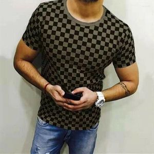 Camisetas para hombres Moda Hombres Músculo Manga larga Cuello redondo Camisa Gimnasio Top Causal Check / Plaid Tee Algodón