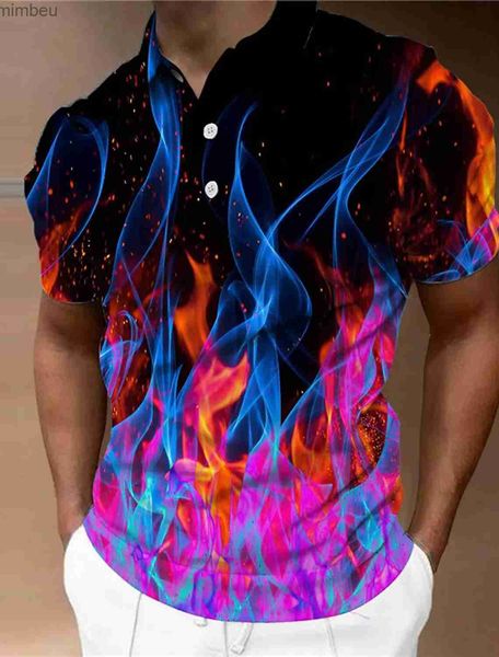 T-shirts pour hommes Mode Polo pour hommes Impressions graphiques Flamme Turndown Outdoor Street Manches courtes Bouton-Down Imprimer Vêtements ApparelL240110