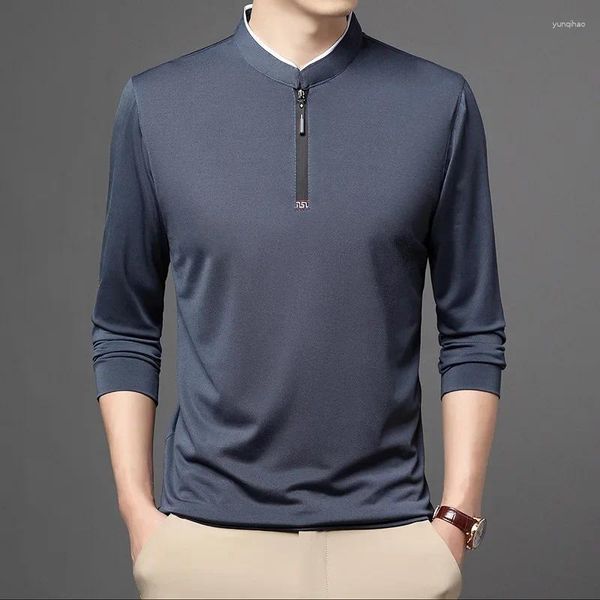 T-shirts pour hommes Fashion Men Solid Half-Zip T-shirt Spring Automne Business Male Vêtements Male Streetwear Casual Loose Stand Necy