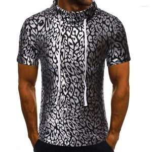 Heren t shirts mode mannen zomer casual 3D printing trekkoord met korte mouwen persoonlijkheid luipaard print coltrui t-shirts