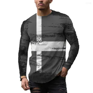 T-shirts pour hommes Fashion Men T-shirts Imprimez à manches longues O Muscle de cou Paulures Tee Tops Shirt Vêtements masculins Harajuku