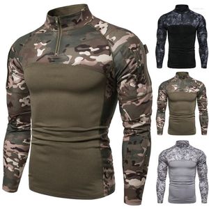 Heren T-shirts Mode Heren Tactisch T-shirt Leger Camouflage Combat Shirt Stand Kraag Lange mouw Militaire elastische Paintball