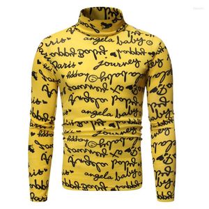 Hommes T-shirts Mode Hommes Jaune À Manches Longues Fond Hip Hop Style Col Haut Lettre Imprimer Pour Homme