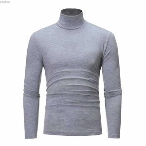 T-shirts masculins Fashion Mens Casual Slim Fit Basic Coltrefleneck High Collover Pullover Male Male Spring Tops Thin Tops Basic Botting Fothing Plain T-shirtl2403