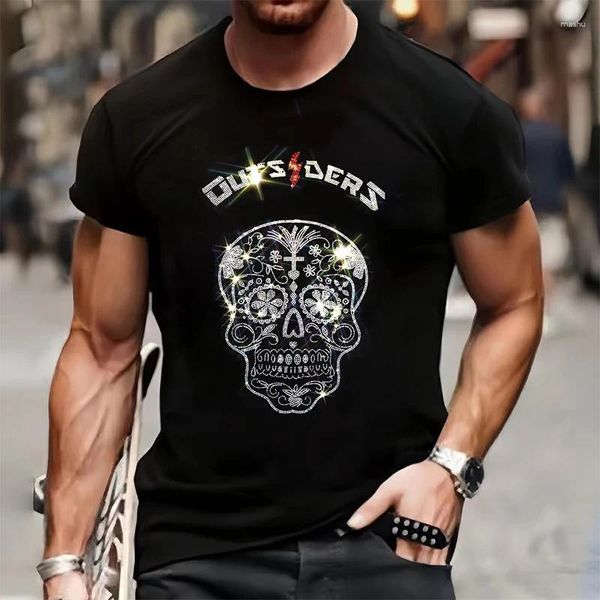 Camisetas masculinas camisetas de calidad para hombre de verano calles casuales de manga corta ropa gráfica de ropa gráfica tops o-cuello rhinestone hip hop