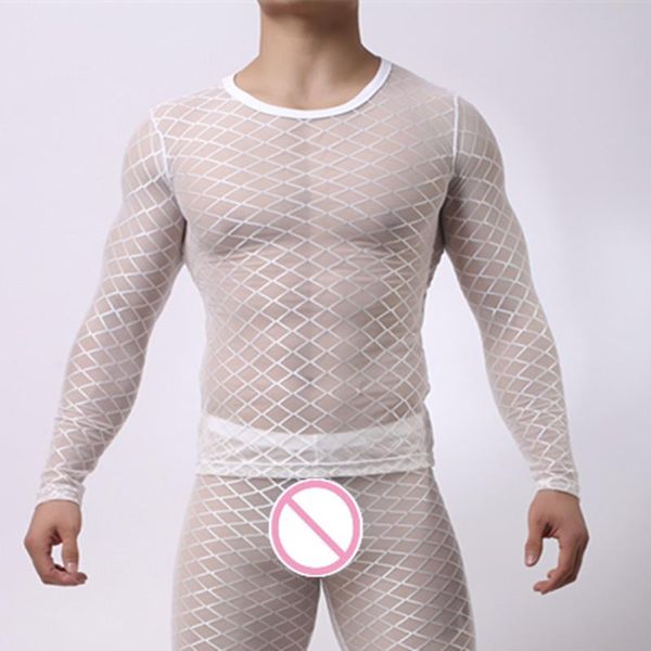 T-shirts pour hommes Mode Hommes Sexy Argyle Transparent Mesh T-shirts Gay Male Exotic Tshirt Club Wear Fetish Sleepwear T-shirt Undershirt