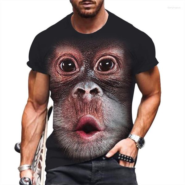 Camisetas de hombre moda mono 3D estampado Tops manga corta Casual verano camisa hombre ropa divertida cuello redondo suelto de gran tamaño