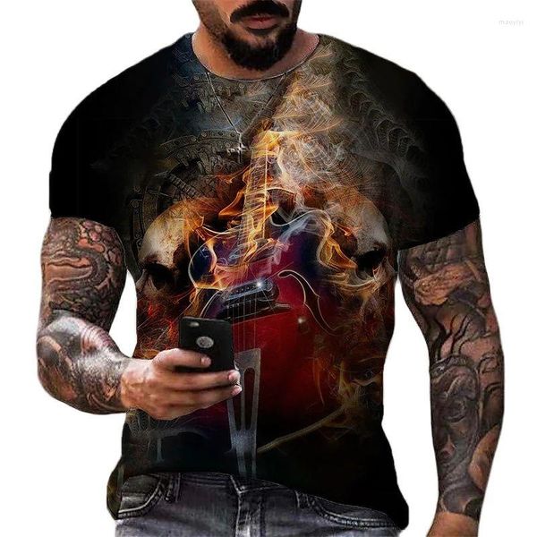 T-shirts pour hommes mode musique chemise pour hommes 3d imprimé motif de guitare hommes Hip Hop à manches courtes hauts surdimensionnés t-shirt