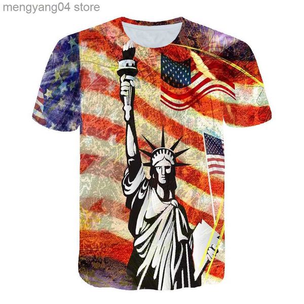 Camisetas de hombre Moda Nueva Estatua de la libertad en 3D Estampado de moda Camiseta de manga corta para hombre Día de la Independencia Manga corta T230517