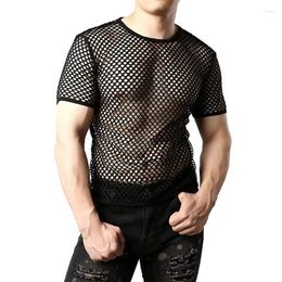 T-shirts pour hommes Fashion Nightclub Mens See Through Basic Tees Streetwear Sexy Transparent Hollow Out Mesh T-shirts Hommes Manches courtes O Neck