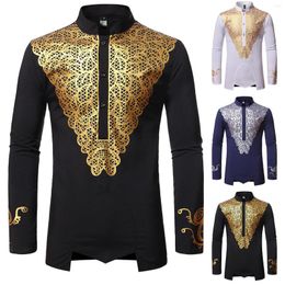 Hommes T-shirts Mode Noblesse T-shirt De Luxe Africain Dashiki Traditionnel Ethnique Imprimé Slim Fit À Manches Longues Tops Vêtements Camisa