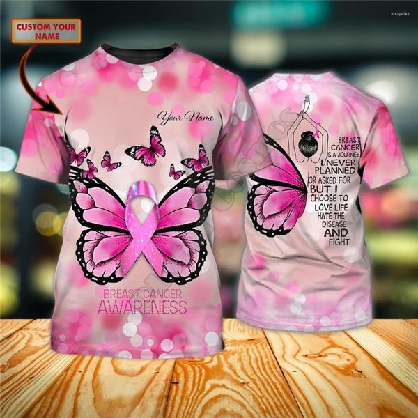 Camisetas de hombre moda octubre rosa nombre personalizado 3D impreso camiseta Top verano Unisex mujer Harajuku Street Apparel