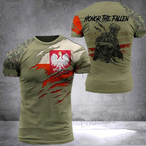 T-shirts masculins Fashion Pologne Men T-shirt Pologne Soldat-Army-Veteran Country Flag 3D Imprimerie de haute qualité de haute qualité Summer O TOPS Personnalisation T240419