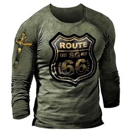 T-shirts pour hommes Mode rétro T-shirts pour hommes surdimensionnés vêtements amples Vintage à manches longues Amérique Route 66 lettres T-shirt imprimé en 3D taille ue 5XL 230303