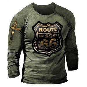 T-shirts pour hommes Mode rétro T-shirts pour hommes surdimensionnés vêtements amples Vintage à manches longues Amérique Route 66 lettres T-shirt imprimé en 3D taille ue 5XL 230130