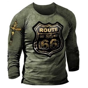 T-shirts pour hommes Mode rétro T-shirts pour hommes surdimensionnés vêtements amples Vintage à manches longues Amérique Route 66 lettres T-shirt imprimé en 3D taille ue 5XL 230327