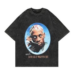 Heren t-shirts mode Rodman grafische print hiphop punk gewassen retro heren t shirt korte mouw tops t-shirt oversized homme camisa masculiname