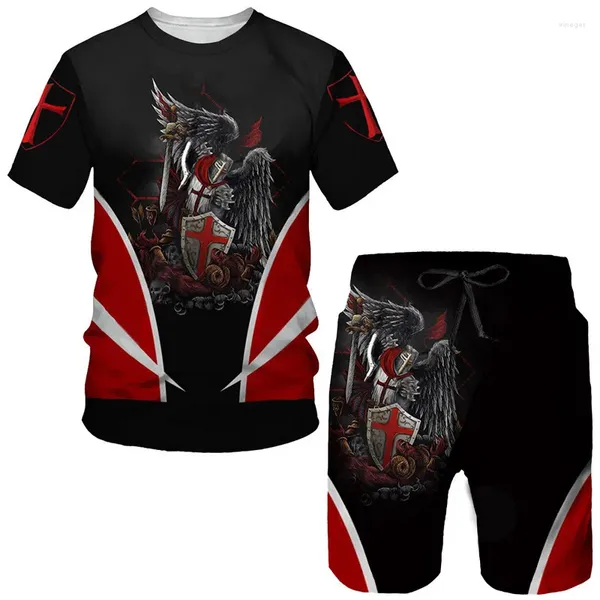 T-shirt à col rond pour hommes, ensemble de t-shirts à la mode, Templar Knight, Short imprimé en 3D, unisexe, loisirs de rue, sport, manches courtes