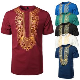 Heren T-shirts Mode Overhemd Afrikaanse Stijl Goud Stempelen 3d Print Casual Korte Mouw Losse Oversized T-shirts Top Mannen kleding Camise