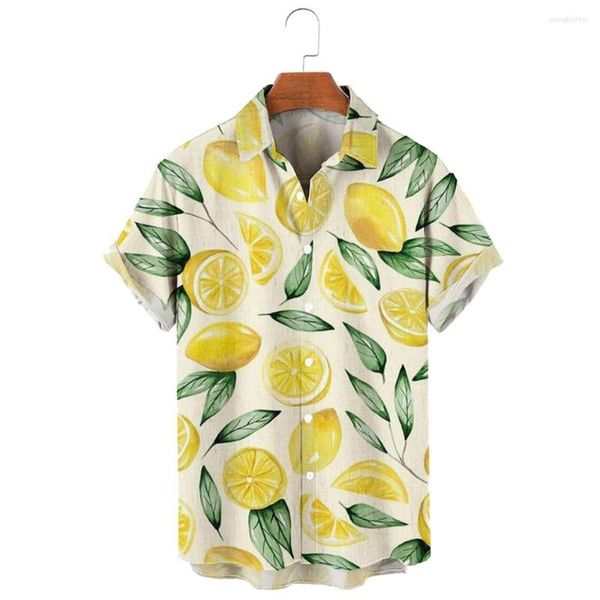 Camisetas de hombre Camisa de moda Hawaiian Polynesian Lemon Casual 3D Impreso Patrón Top Beach Street