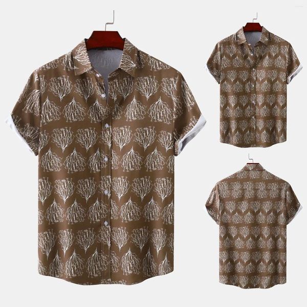 Camisetas masculinas camisa de moda de moda verano diseño de solapas estampadas botánicas hawaii estilo casual dama tee