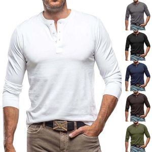 T-shirts pour hommes mode printemps et automne décontracté à manches longues bouton couleur unie hommes nuit pour dormir t-shirt