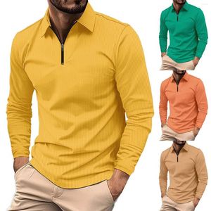 T-shirts pour hommes Mode Printemps et Automne Casual Manches longues Fermeture à glissière Solide Mince pour hommes Big Tall Mens Coton