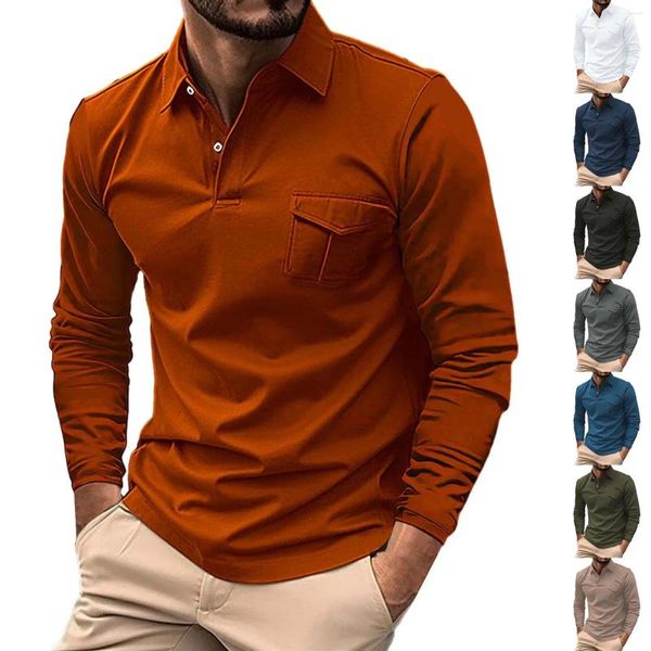 Camisetas para hombres Moda Primavera y otoño Casual Botón de manga larga Camisa de color sólido Top en blanco para hombre alto A