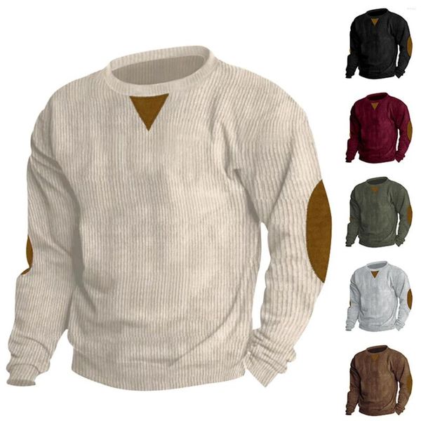 Camisetas para hombre Moda Primavera y otoño Camisa clásica de pana de manga corta con cuello redondo Camisa de color sólido