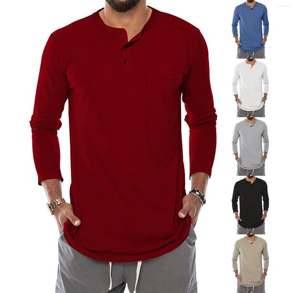 T-shirts pour hommes mode printemps et été décontracté à manches longues col en V couleur unie petit haut mince coton hommes Pack