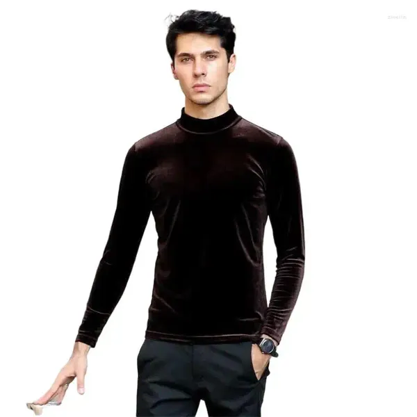 Camisetas para hombres Moda Primavera Otoño Camiseta de terciopelo Hombres Tops de cuello alto de terciopelo dorado 2024 Camiseta casual adelgazante sólida Talla grande M-7XL