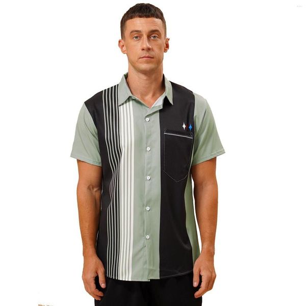 Hommes t-shirts mode rayures imprimé à manches courtes t-shirts chemise col rabattu bouton blouse décontractée vêtements d'été