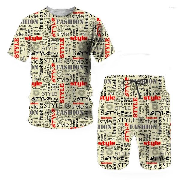T-shirts pour hommes mode été col rond T-shirt ensemble avec motif minimaliste impression 3D Shorts rue décontracté à manches courtes