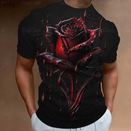 T-shirts pour hommes T-shirt de mode 3D Fleur Imprimer Tops à manches courtes Street Casual Rose T-shirt Streetwear Tee-shirt surdimensionné Hommes Vêtementsyolq