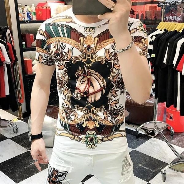 Camisetas para hombre, camiseta a la moda, Top 2023, diseño europeo, estampado de cabeza de caballo, fiesta, estilo Hip-Hop, camisa de manga corta de verano