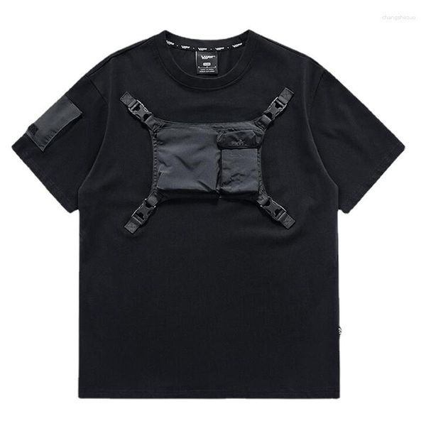 Camisetas de hombre Techwear de moda con bolsillos High Street verano manga corta táctico Cargo Tees Tops para hombre