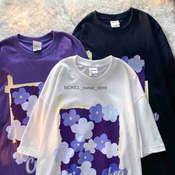 Camisetas para hombres Tops de moda Flores Púrpura Camiseta de manga corta para mujer Verano Suelto Ins Nicho Estilo perezoso Mujeres Camisetas gráficas de gran tamaño T ShirtH2421