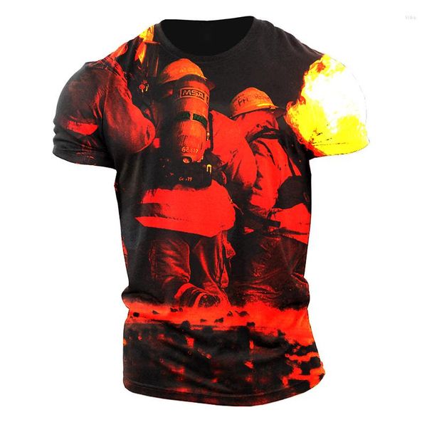 T-shirts pour hommes Tendance de la mode Cool Fiery Summer Hommes T-shirt Short de plage 3D Fire Hero Impression sur la taille Chemise Harajuku Casual Court